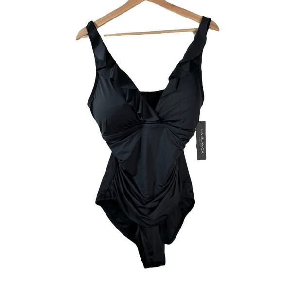 New Women’s La Blanca Island Goddess Ruffle One Piece Swimsuit Size 16 - Picture 2 of 9